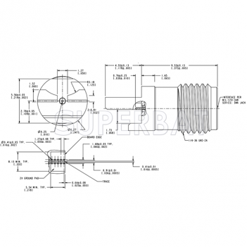 SMA Female  Jack Straight Slide-On Round Flange Beveled Leg for .068 inch PCB End Launch