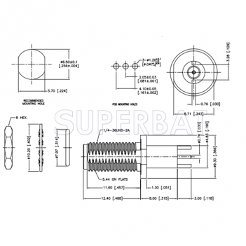 Superbat SMA Female Jack  Bulkhead 2 Hole mount straight PCB Through Hole Solder Connector