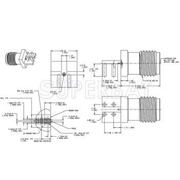 SMA Female Jack Straight Square Flange for .050 inch PCB End Launch