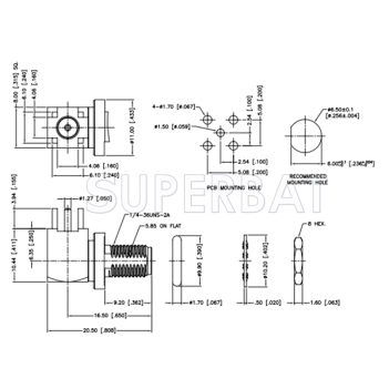 Superbat SMA Female Jack Right Angle Bulkhead O-ring PCB Through Hole