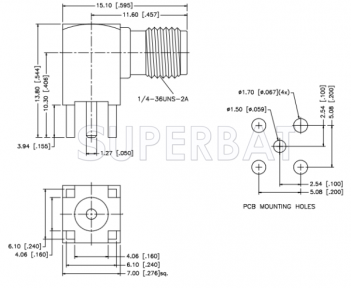 Superbat SMA Jack Female right angle PCB Thru hole Reverse Polarized connector