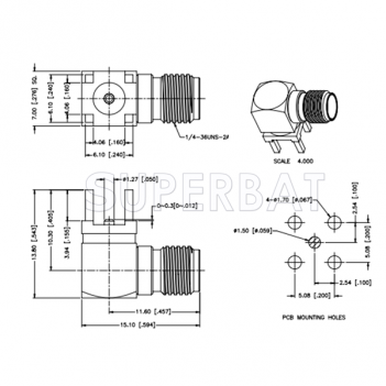 Superbat SMA Female Jack right angle 4 hole mount PCB Solder Connector