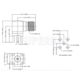 Superbat SMA Jack Female right angle PCB Through 4 Hole connector