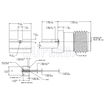 SMA Female Jack Straight Slide-On Square Flange for .068 inch PCB End Launch