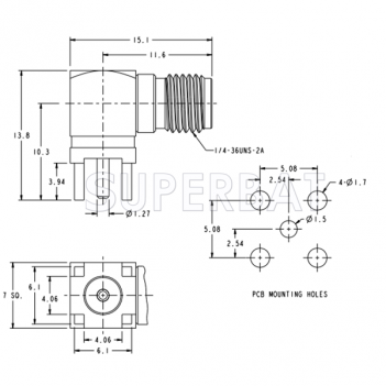 Superbat SMA right angle PCB Thru 4 hole Jack Female straight connector