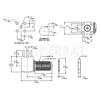 Superbat SMA Jack right angle Female PCB Thru hole Bulkhead Reverse Polarized
