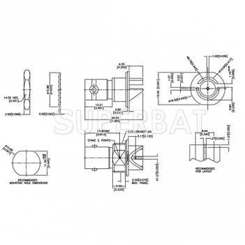 Superbat BNC Jack End Launch for 0.062 inch PCB 75 Ohm Connector