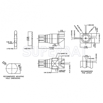 Superbat BNC End Launch Push-On Plug for 0.062 inch PCB 75 Ohm Bulkhead Connector