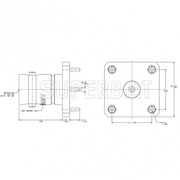 Superbat 50 Ohm BNC Straight Jack Female Panel PCB Mount With Post Terminal 4 Stud