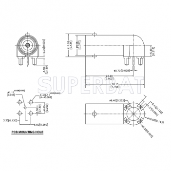 Superbat 75 Ohm BNC Right Angle PCB Jack Female Connector