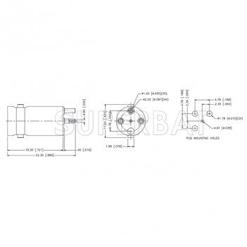 Superbat BNC Jack Female Straight PCB Mount with Post Terminal 3 Stud 75 Ohm Connector