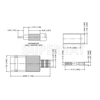 Superbat BNC Female Jack Straight Crimp Connector 50 Ohm for KSR-240 Coaxial Cable