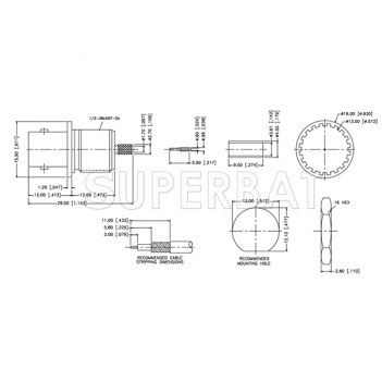 Superbat RF connector BNC Jack Straight Bulkhead pigtail cable Connector 50 Ohm for RG-316