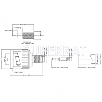 75 Ohm Superbat BNC Male Plug Straight Crimp Connector RG-59 Coaxial Cable