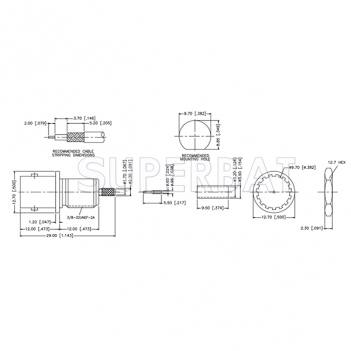 Superbat RF connector BNC Jack Straight Bulkhead pigtail cable Connector 75 Ohm for RG-179