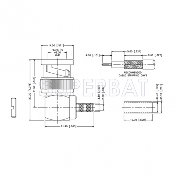 Superbat BNC Male Plug Right Angle Crimp Connector 75 Ohm for Belden 1855A