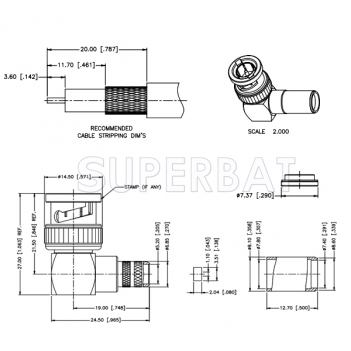 Superbat BNC Male Plug Right Angle Crimp Connector 75 Ohm for Belden 1694A