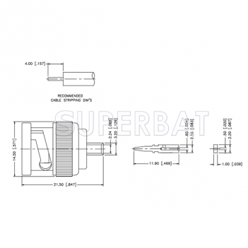 Superbat BNC Straight Male Plug Solder Connector 50 Ohm for 0.085 Semi-Flexible Cable