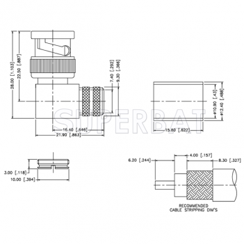 Superbat BNC Male Plug Right Angle Crimp Connector 50 Ohm for LMR-400