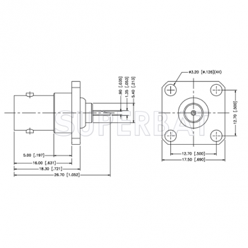 Superbat RF Connector BNC Straight Jack Female 4 Hole Flange Solder Cup 75 Ohm