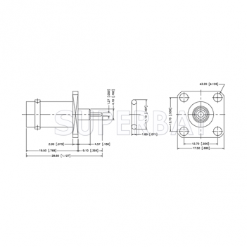 Superbat BNC Female Jack Straight 4 Hole Flange Round Post Connector 50 Ohm