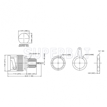 Superbat BNC Male Plug Straight Bulkhead Solder Cup 75 Ohm Bulkhead - Front Mount Connector