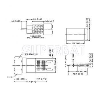 Superbat F Type Male Plug Crimp Connector 75 Ohm for RG6 Coaxial Cable