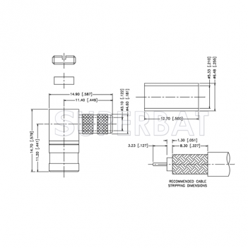 SMB Plug (female socket) Right Angle Crimp Coaxial Connector 50 Ohm for LMR195 KSR195