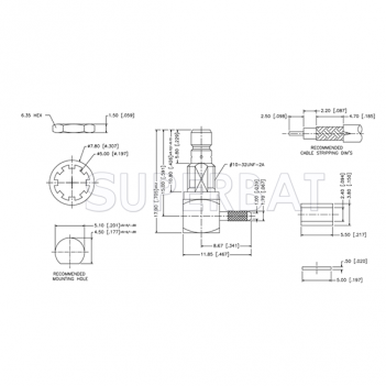 SMB Jack (male pin) Right Angle Crimp Coaxial Bulkhead Connector 50 Ohm for RG 178