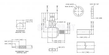 SMB Female Jack (male pin) Right Angle Crimp Coaxial Bulkhead Connector 50 Ohm for RG 316