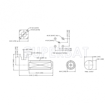 75 Ohm Superbat F Type Female Jack Right Angle PCB Through Hole Mount Connector