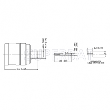 SMB Plug (female socket) Solder Coaxial Connector 50 Ohm for 0.086" Semi-Rigid Coaxial Cable