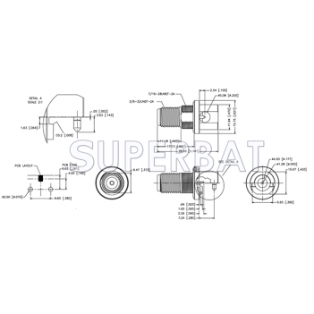 Superbat F Type Jack Female End Launch 75 Ohm for 0.062 inch PCB