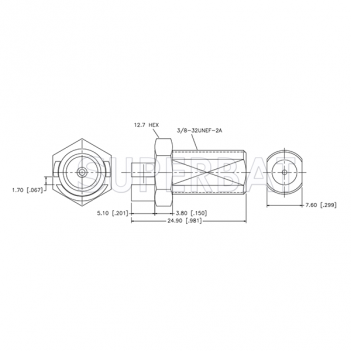 Superbat F Type Jack Bulkhead End Launch 75 Ohm for 0.062 inch PCB