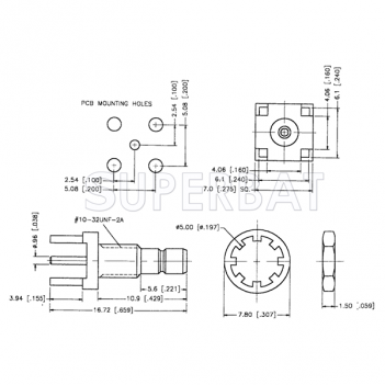 Superbat SMB Jack (male pin) Straight PCB Through Hole Mount 50 Ohm Connector