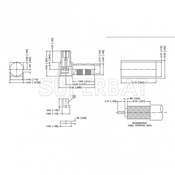 Superbat MCX 50 Ohm Plug Male Right Angle Crimp Connector With Nickel Plated for RG-142 Coaxial Cable