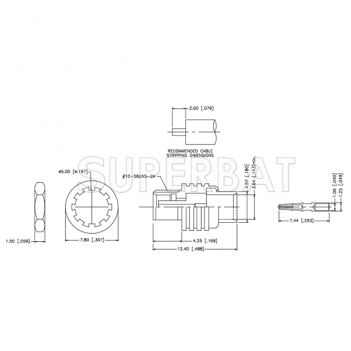 Superbat MCX 50 Ohm Jack Female Bulkhead Crimp Connector for 0.141" Semi-Rigid Cable