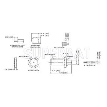 Superbat 50 Ohm MCX Jack Female Bulkhead Crimp Connector with Gold Plated for 0.086" Semi-Rigid Cable