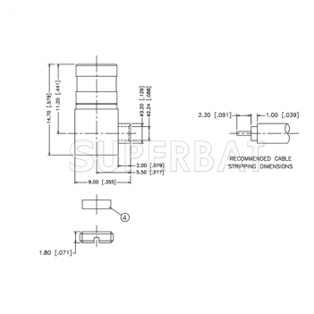 SMB Plug (female socket) Right Angle Solder Coaxial Connector 50 Ohm for 0.086" Semi-Rigid Coaxial Cable