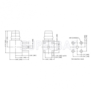 50 Ohm MMCX Plug Male Right Angle PCB Through Hole Connector