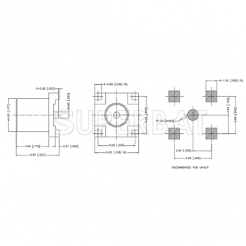 Superbat 75 Ohm MCX Jack Female PCB Post Terminal four Stud Surface Mount Connector