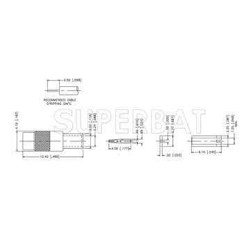 Superbat 50 Ohm MMCX Jack Straight Solder Connector For 0.047" Semi-Rigid Coax Cable