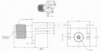 SMA Jack Female Edge Mounted Straight PCB Connector for .037 inch End Launch