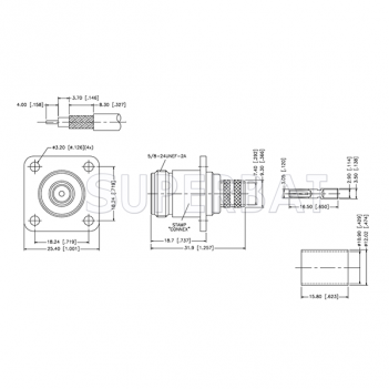 Superbat 50 Ohm N Type Jack Female Panel Mount 4 Holes Crimp Connector For LMR-400 Coaxial Cable