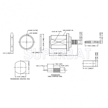 Superbat 50 Ohm N Type Jack Female Bulkhead Striaght Crimp Connector For RG-59 Coaxial Cable