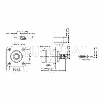 Superbat 50 Ohm N Type Jack Female Panel Mount 4 Holes Crimp Connector For LMR-240 Coaxial Cable