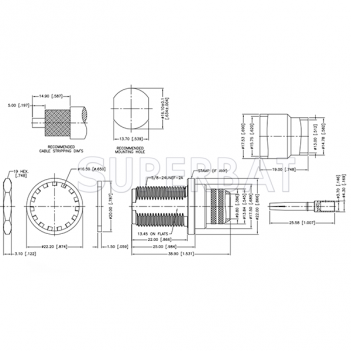 Superbat 50 Ohm N Type Jack Female Bulkhead Striaght Crimp Connector For LMR-500 Coaxial Cable