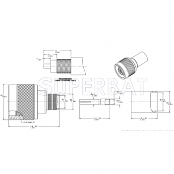 Superbat N Type Straight Plug(female socket) Crimp 50 Ohm Reverse Polarized Connector for LMR-400 Cable