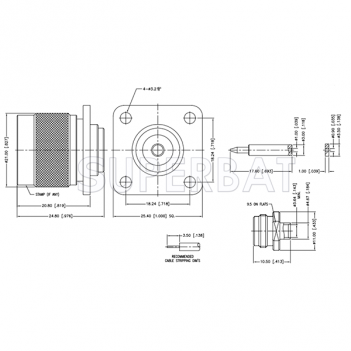 Superbat N Type Straight Solder Plug Panel 4 Holes for .141 Semi-Rigid Cable