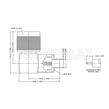 Superbat N Type Right Angle Solder Plug Connector for .250 Semi-Rigid Cable